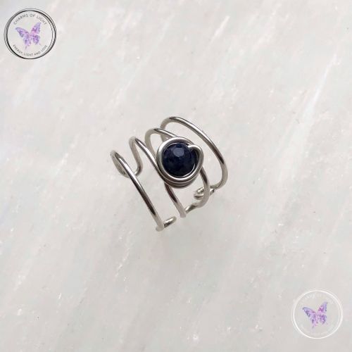 Blue Sapphire Silver Banded Ear Cuff